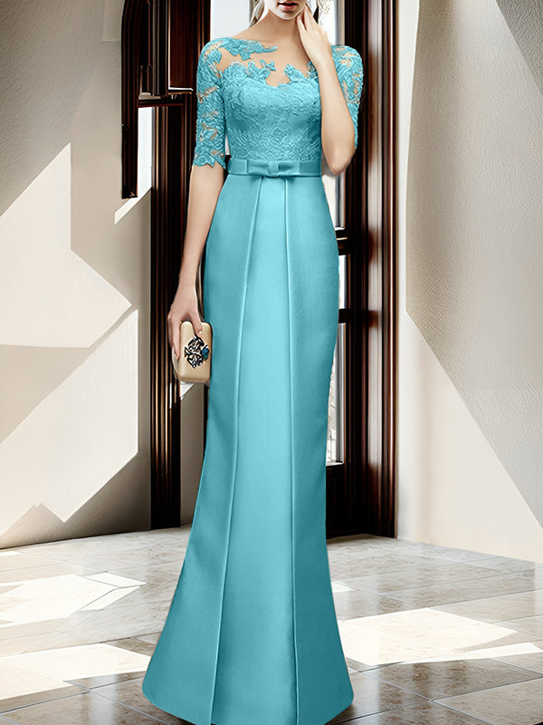Sheath Column Illusion Neck Floor Length Mother Of The Bride Dresses