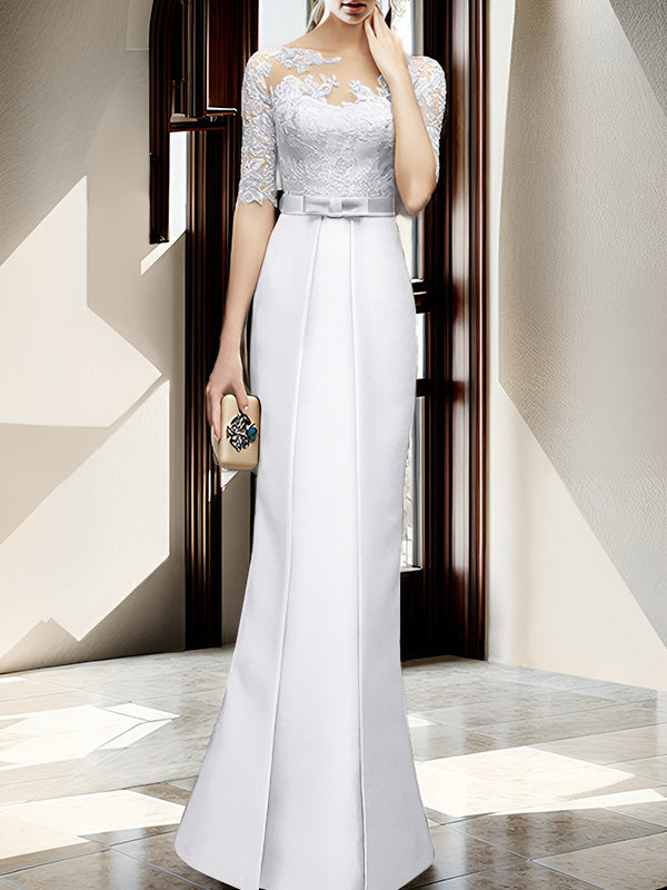 Sheath Column Illusion Neck Floor Length Mother Of The Bride Dresses