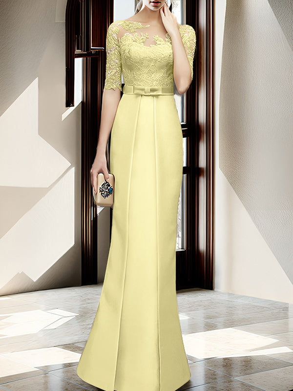 Sheath Column Illusion Neck Floor Length Mother Of The Bride Dresses