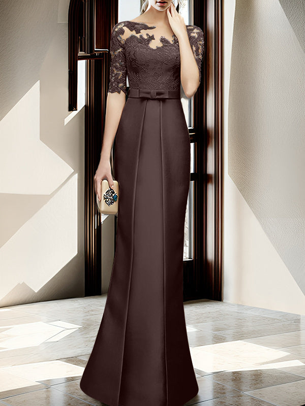 Sheath Column Illusion Neck Floor Length Mother Of The Bride Dresses
