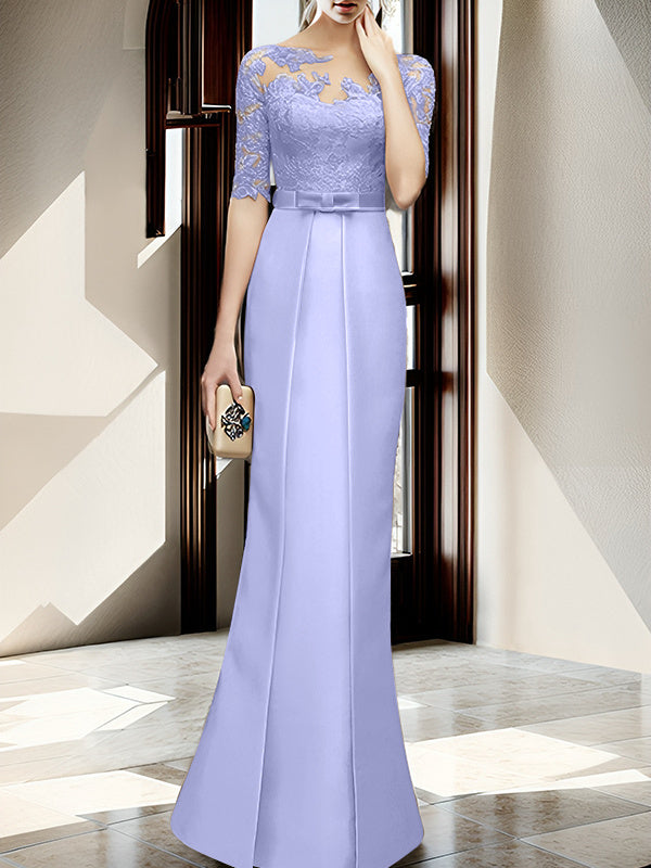 Sheath Column Illusion Neck Floor Length Mother Of The Bride Dresses
