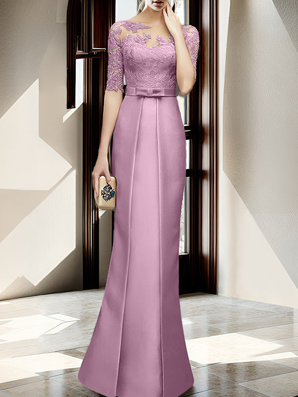 Sheath Column Illusion Neck Floor Length Mother Of The Bride Dresses