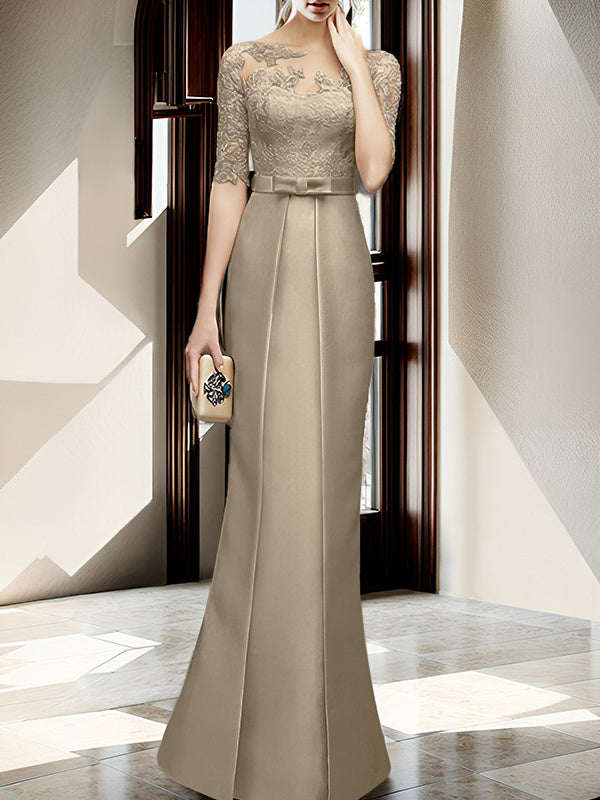 Sheath Column Illusion Neck Floor Length Mother Of The Bride Dresses