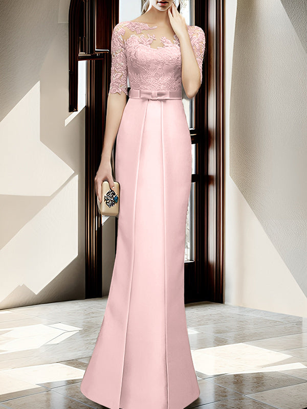 Sheath Column Illusion Neck Floor Length Mother Of The Bride Dresses
