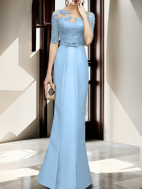 Sheath Column Illusion Neck Floor Length Mother Of The Bride Dresses