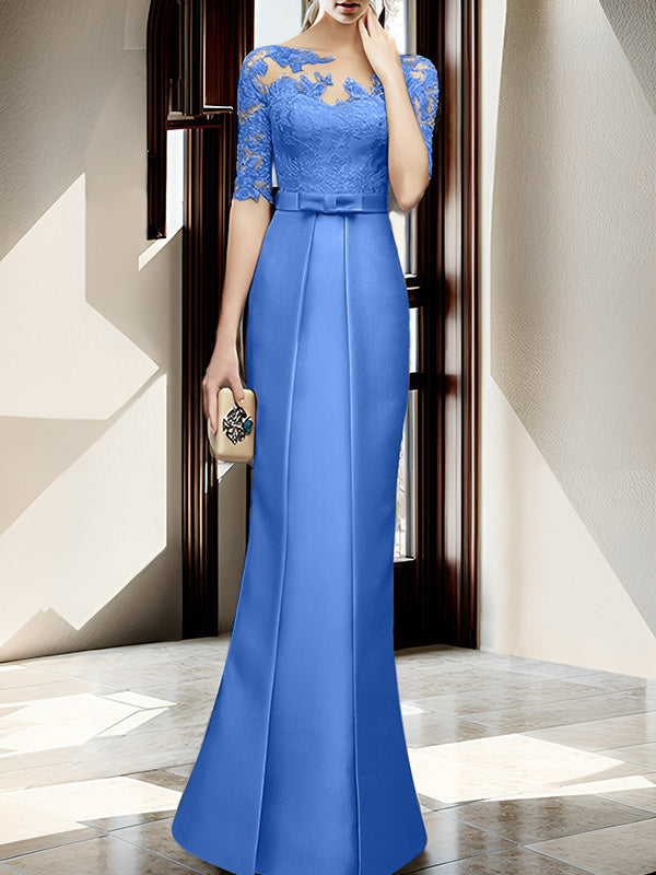 Sheath Column Illusion Neck Floor Length Mother Of The Bride Dresses