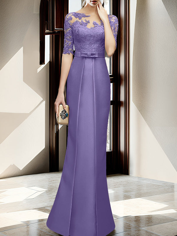 Sheath Column Illusion Neck Floor Length Mother Of The Bride Dresses