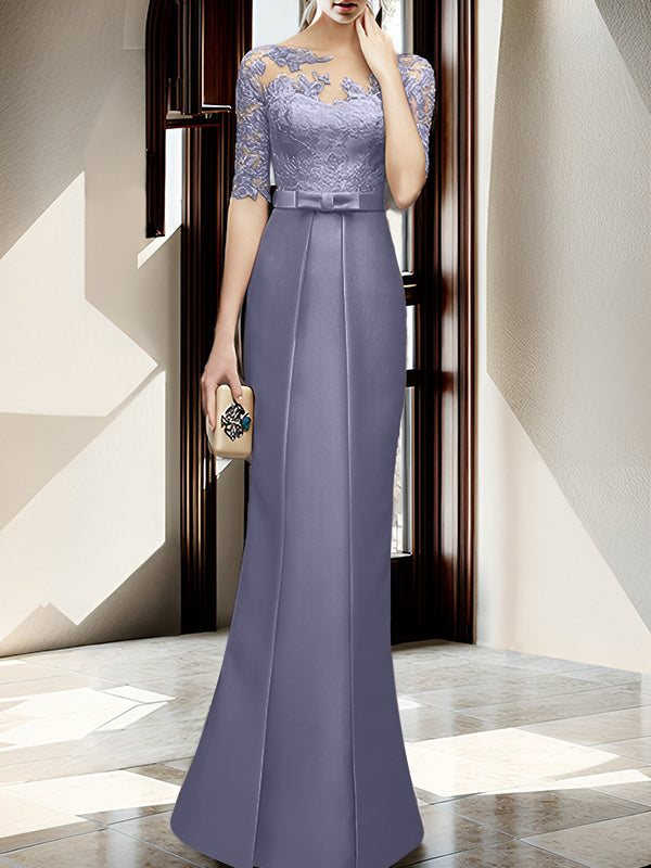 Sheath Column Illusion Neck Floor Length Mother Of The Bride Dresses