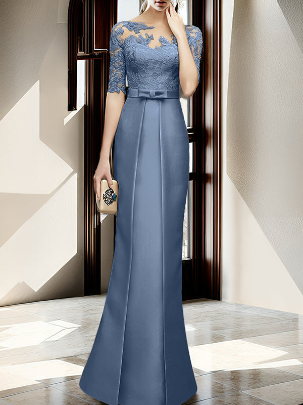 Sheath Column Illusion Neck Floor Length Mother Of The Bride Dresses