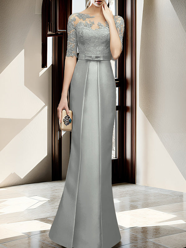 Sheath Column Illusion Neck Floor Length Mother Of The Bride Dresses
