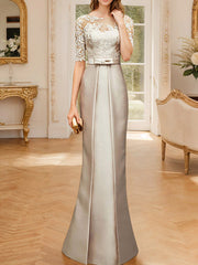 Sheath Column Illusion Neck Floor Length Mother Of The Bride Dresses