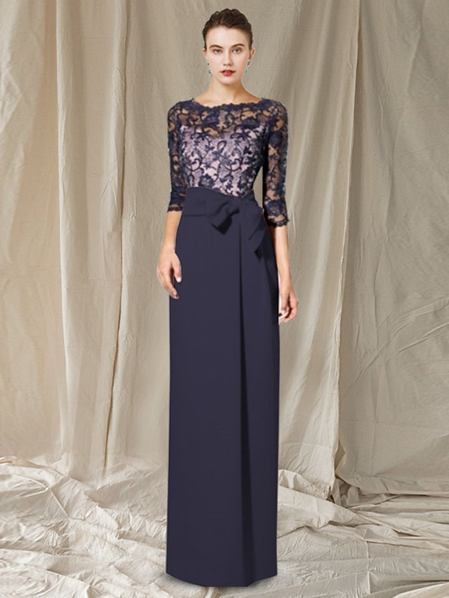 Sheath Column Jewel Neck Floor Length Mother Of The Bride Dresses