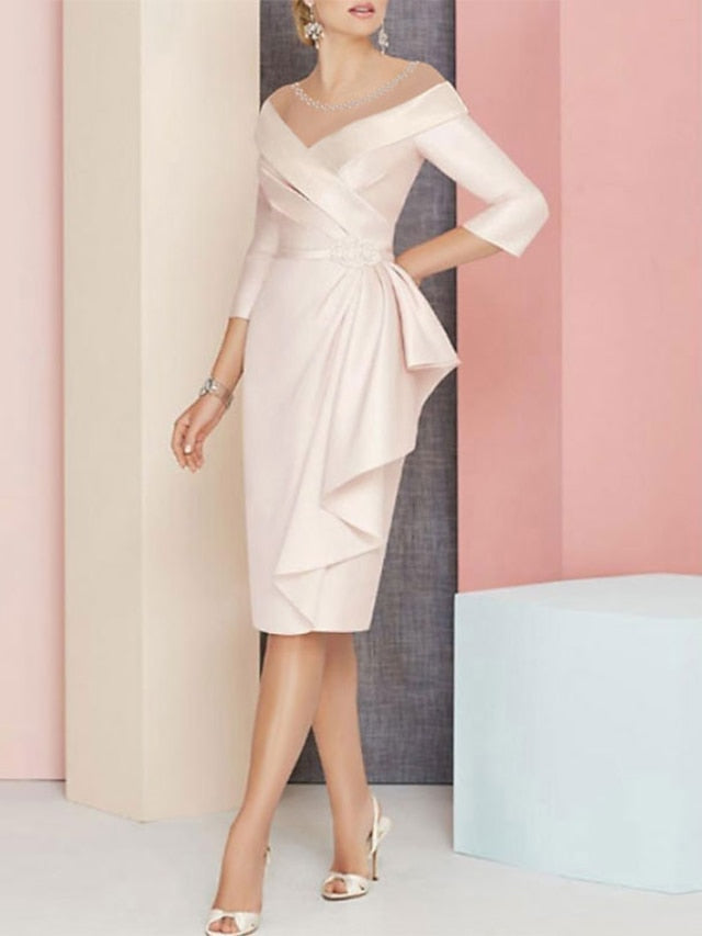 Sheath Column V Neck Knee Length Mother Of The Bride Dresses
