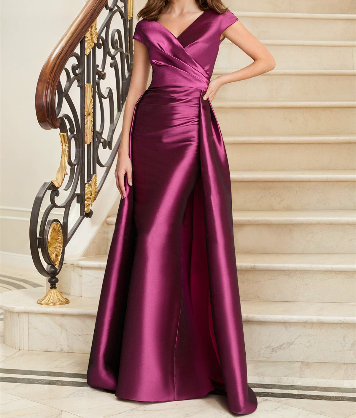 Sheath Column V Neck Sleeveless Satin Mother Of The Bride Dresses