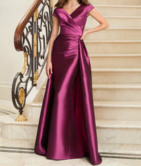 Sheath Column V Neck Sleeveless Satin Mother Of The Bride Dresses