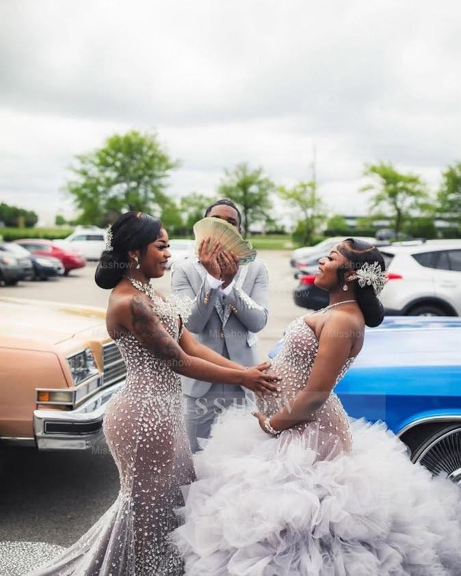 Shining Long Mermaid Silver Strapless Prom Dress with Rhinestone Embellishment