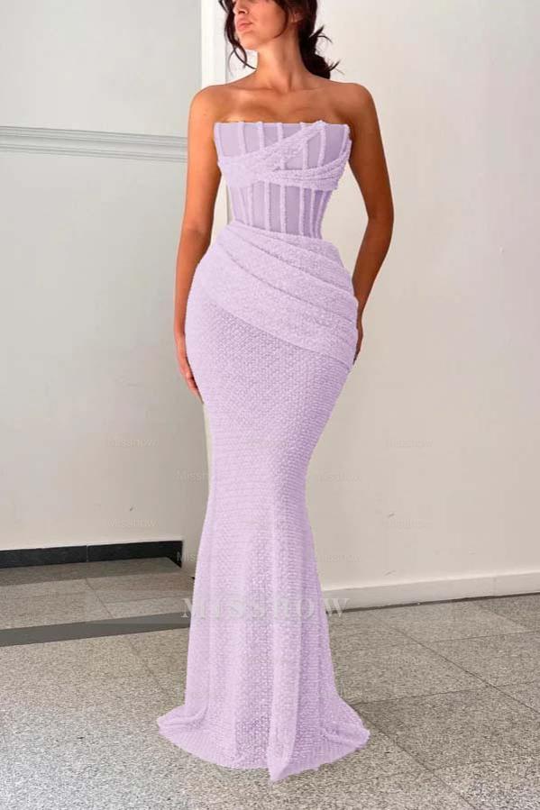 Shining Strapless Sleeveless Mermaid Long Formal Dress With Pleated