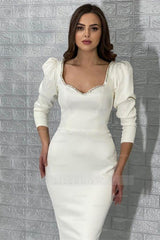 Shinning White Long Sleeves Formal Dress With Sequins Pleated