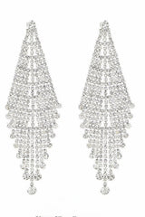 Shiny Silver Long Rhinestones Earrings