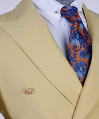Shiny Yellow Double Breasted Peak Lapel Prom Men’s Suits