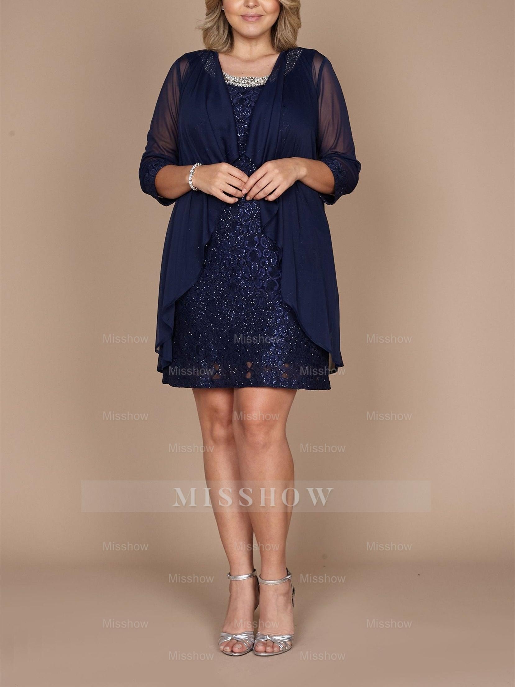 Short Lace Sheath/Column Jewel Neck Mother of the Bride Dresses