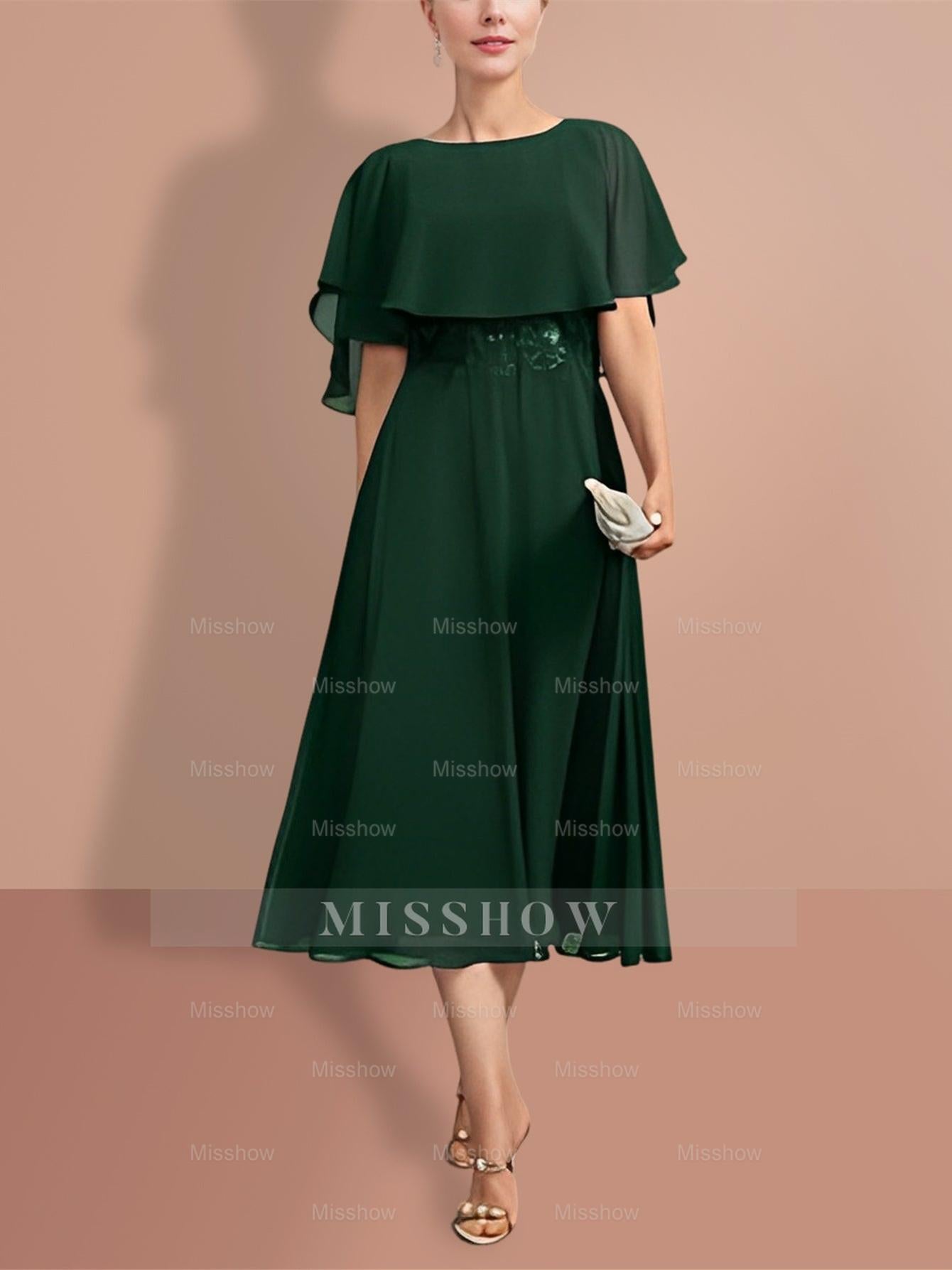 Short-Sleeve A-Line Princess Gown with Jewel Neckline for the Mother of the Bride