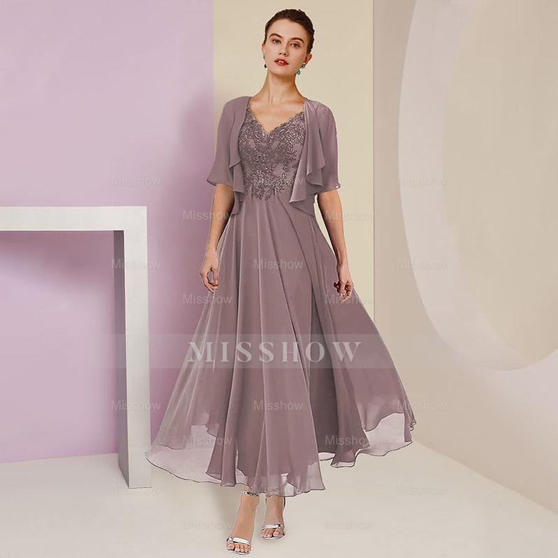 Short Sleeve A-Line Princess Jacket Dress for the Mother of the Bride