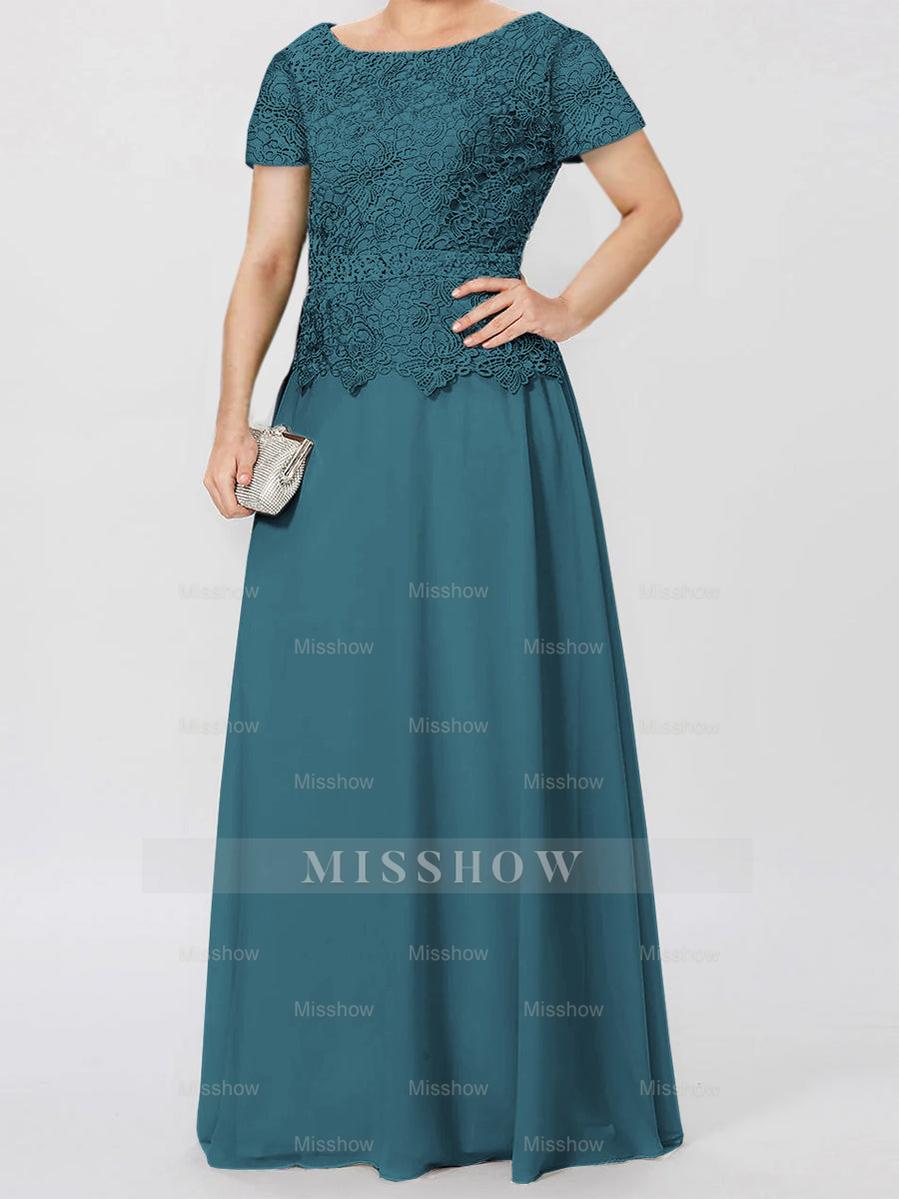 Short-Sleeve A-Line Princess Mother of the Bride Dress with Applique and Sequins