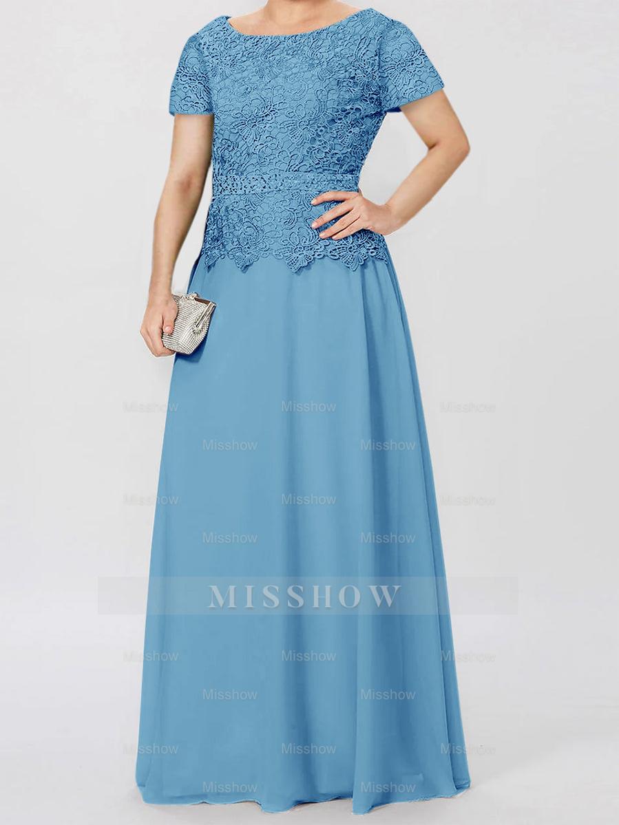 Short-Sleeve A-Line Princess Mother of the Bride Dress with Applique and Sequins