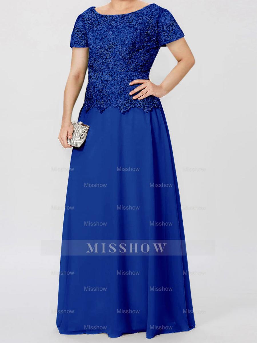 Short-Sleeve A-Line Princess Mother of the Bride Dress with Applique and Sequins