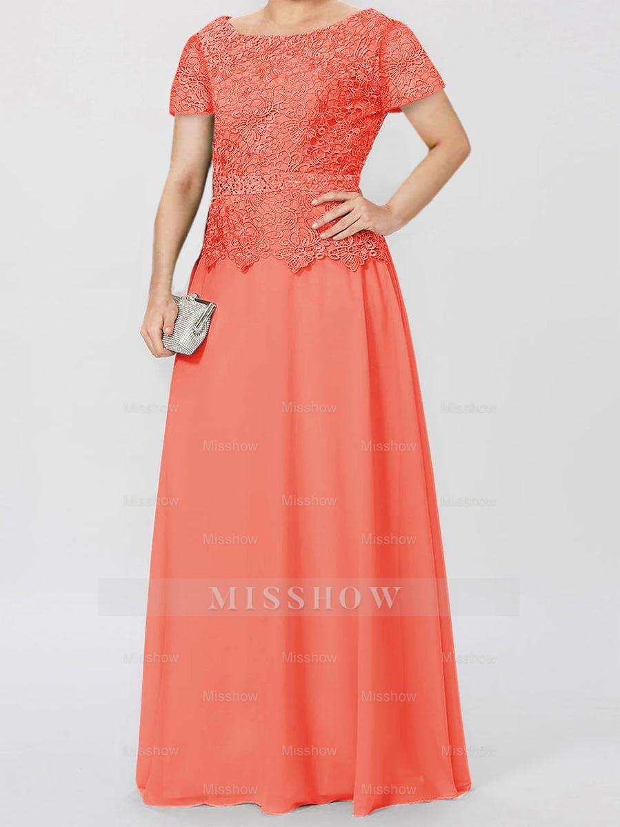 Short-Sleeve A-Line Princess Mother of the Bride Dress with Applique and Sequins