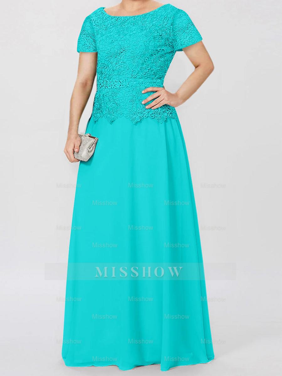 Short-Sleeve A-Line Princess Mother of the Bride Dress with Applique and Sequins