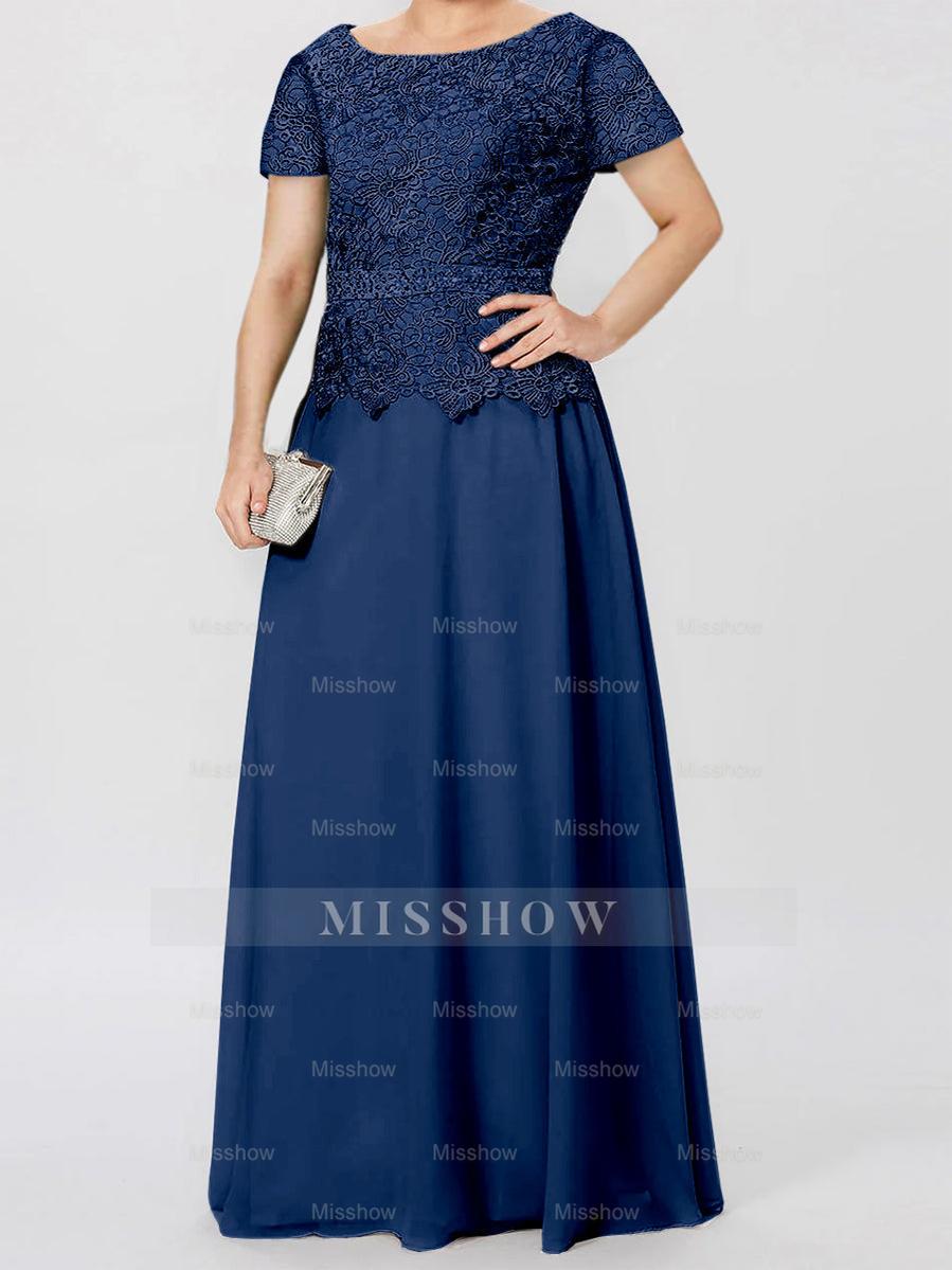 Short-Sleeve A-Line Princess Mother of the Bride Dress with Applique and Sequins