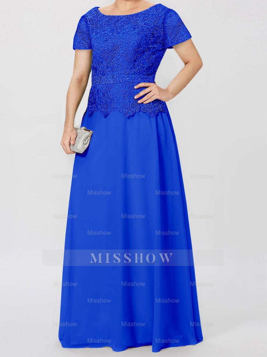 Short-Sleeve A-Line Princess Mother of the Bride Dress with Applique and Sequins