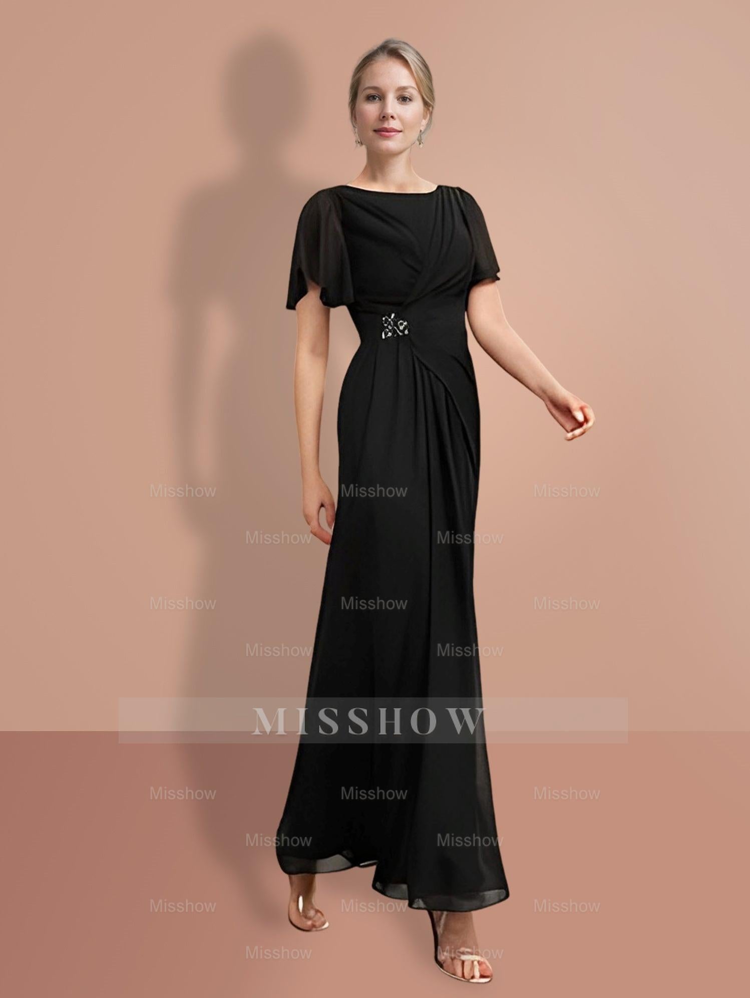 Short Sleeve Ankle-Length Sheath Mother of the Bride Dresses