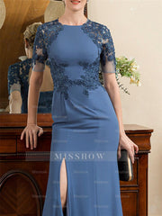 Short Sleeve Ankle-Length Trumpet/Mermaid Mother of the Bride Dress with Slit