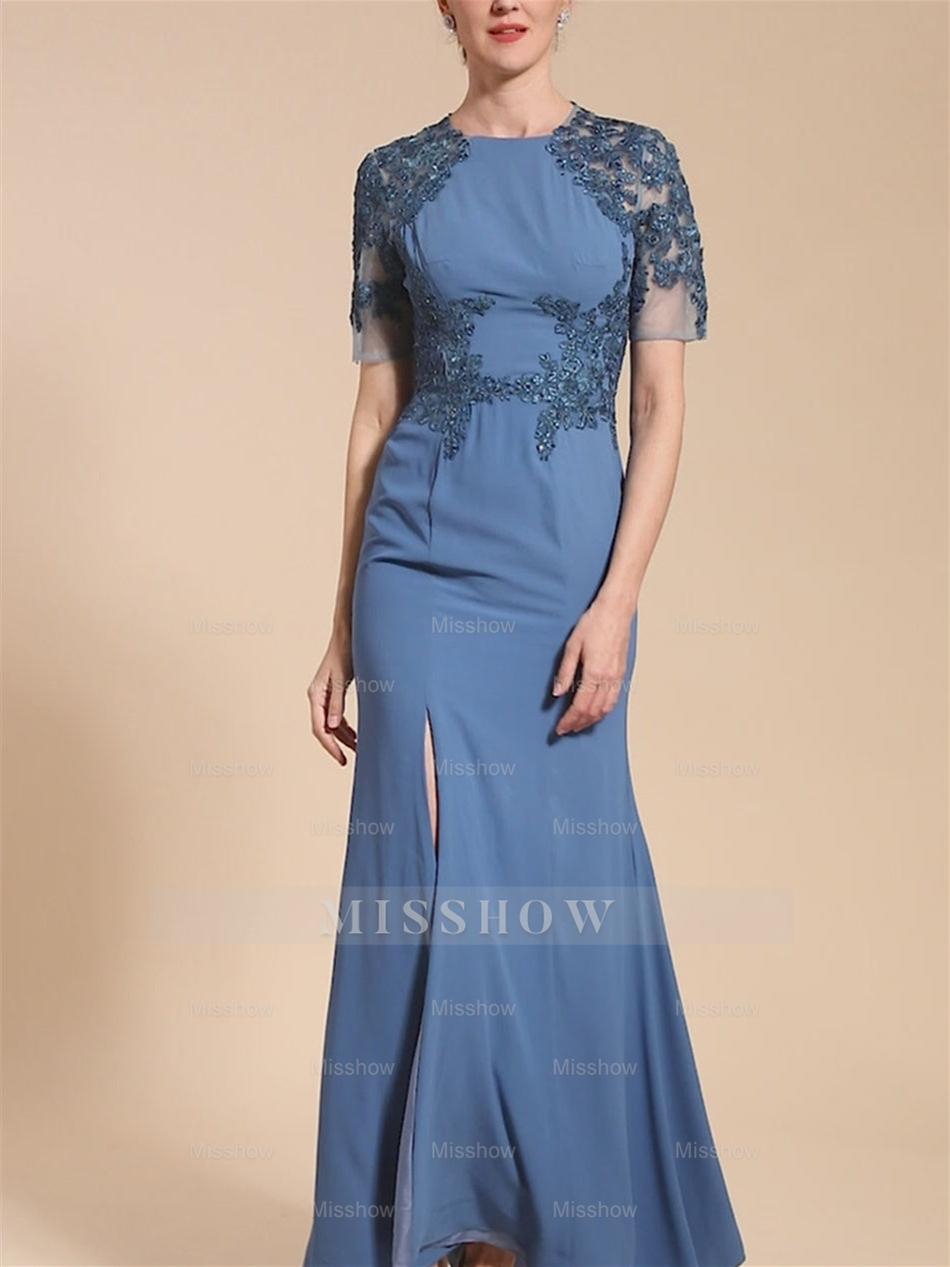 Short Sleeve Ankle-Length Trumpet/Mermaid Mother of the Bride Dress with Slit