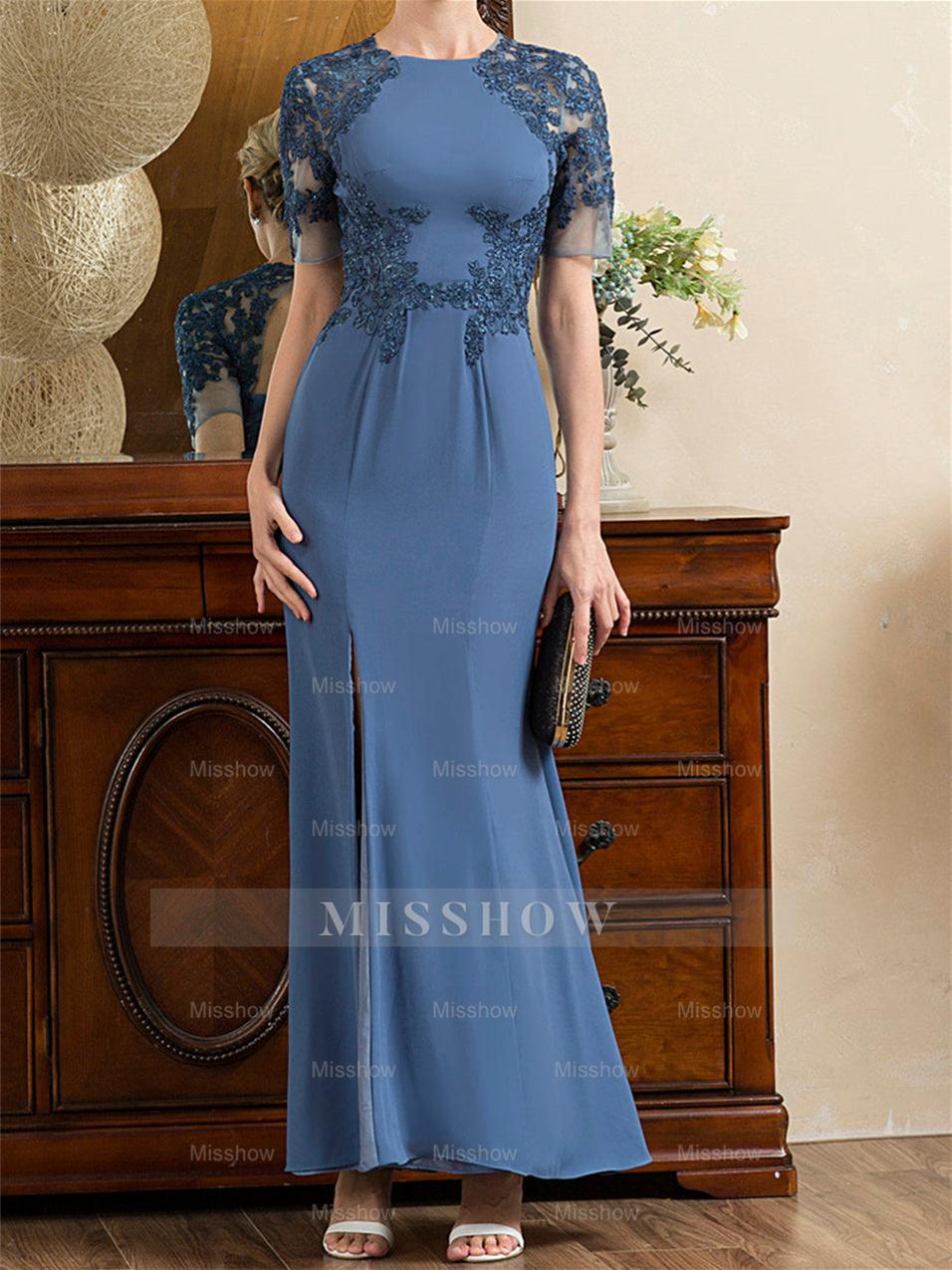 Short Sleeve Ankle-Length Trumpet/Mermaid Mother of the Bride Dress with Slit
