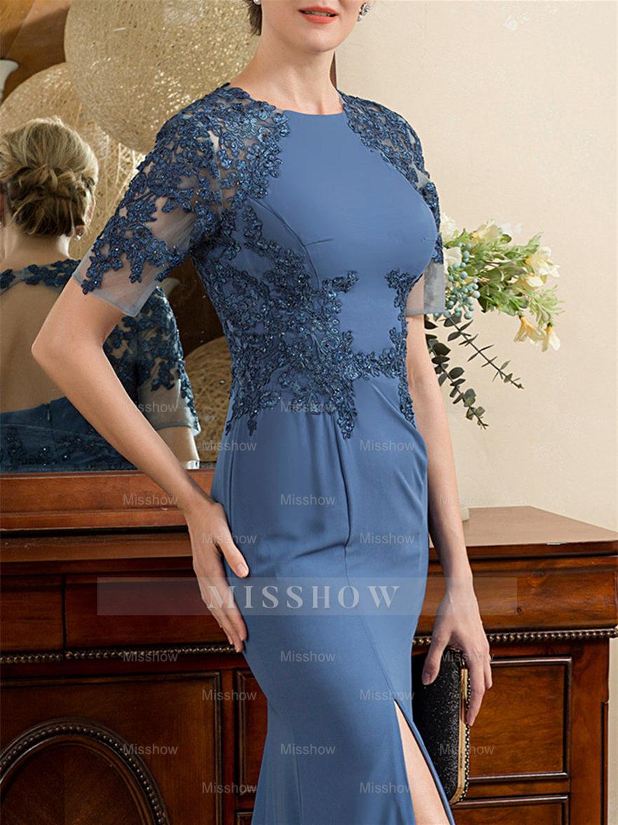Short Sleeve Ankle-Length Trumpet/Mermaid Mother of the Bride Dress with Slit
