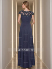 Short Sleeve Floor-Length A-Line Princess Jewel Neck Mother of the Bride Dress with Appliques