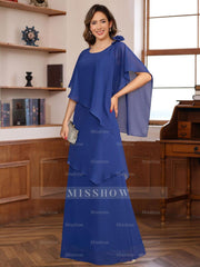 Short-Sleeve Floor-Length A-Line Princess Mother of the Bride Dress with Ruffles and Flowers