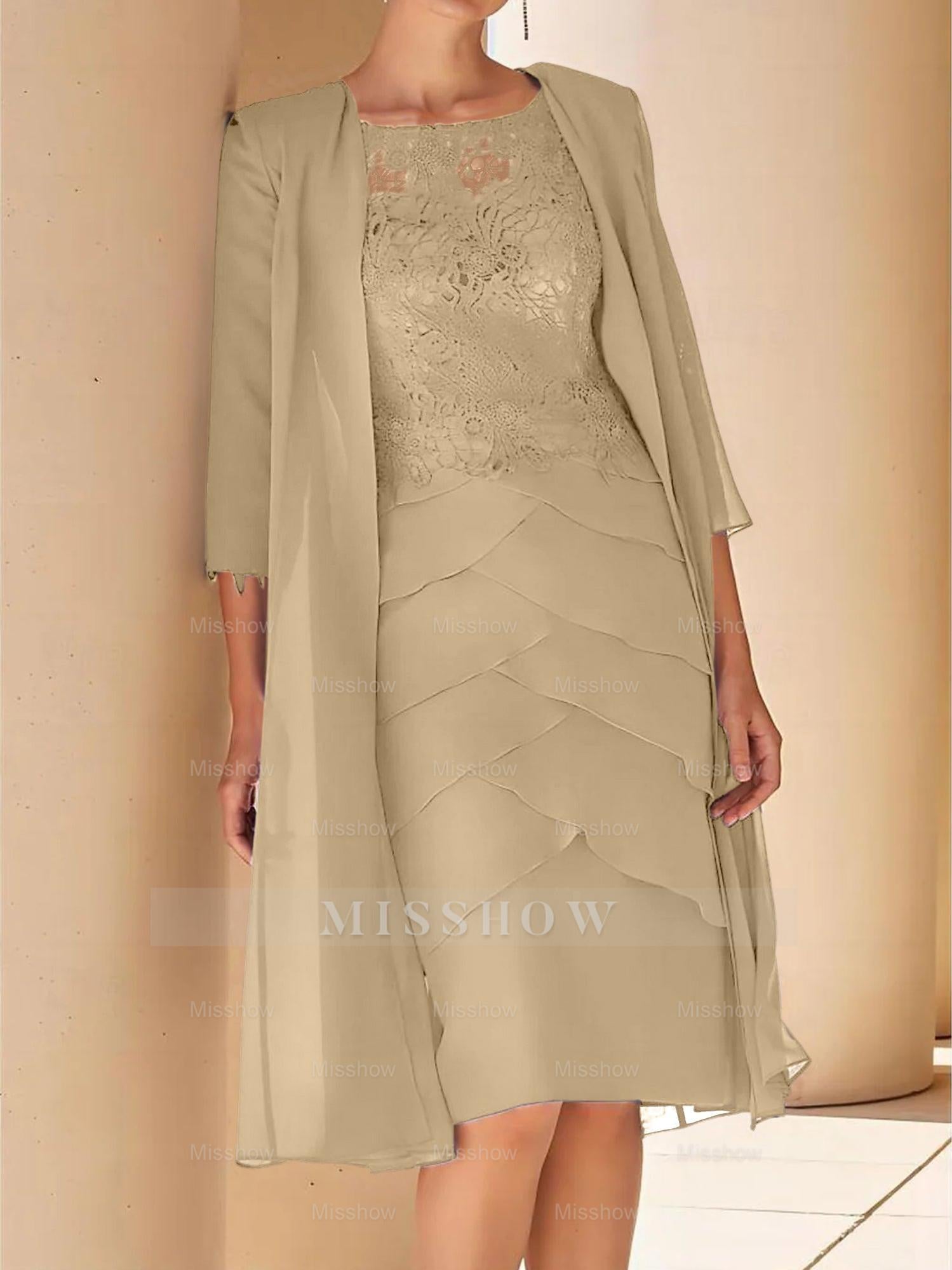 Short Sleeve Knee-Length Lace Sheath Dress for the Mother of the Bride