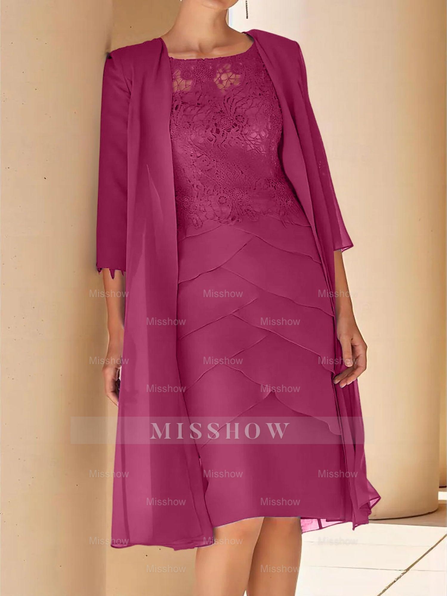 Short Sleeve Knee-Length Lace Sheath Dress for the Mother of the Bride