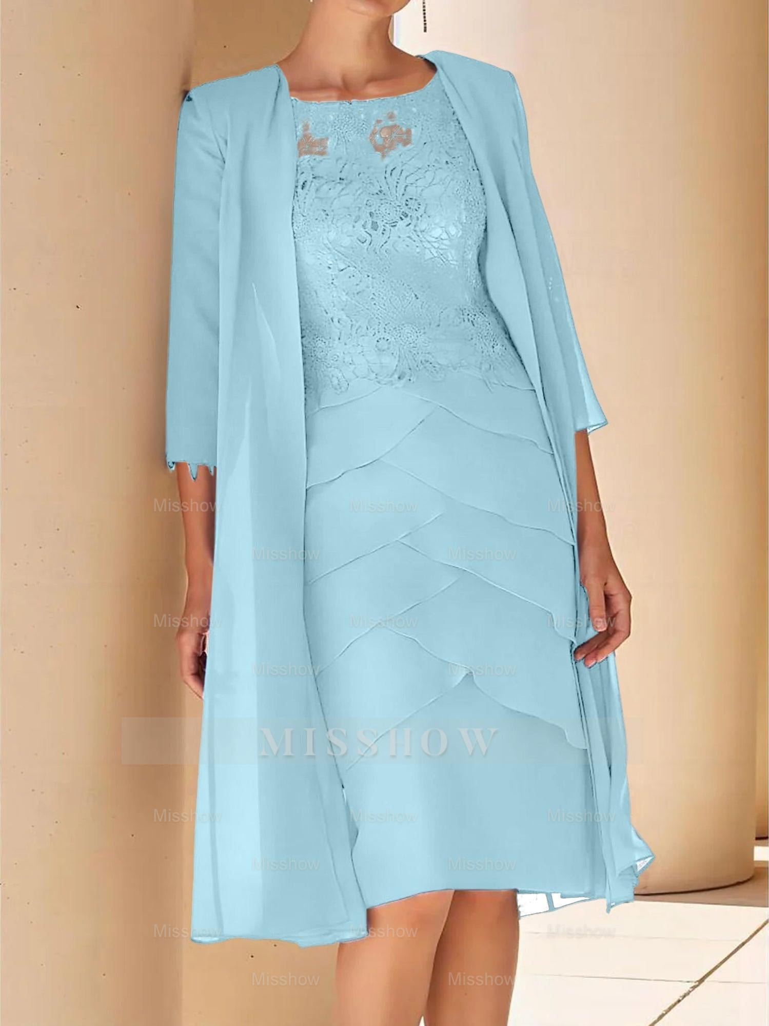 Short Sleeve Knee-Length Lace Sheath Dress for the Mother of the Bride