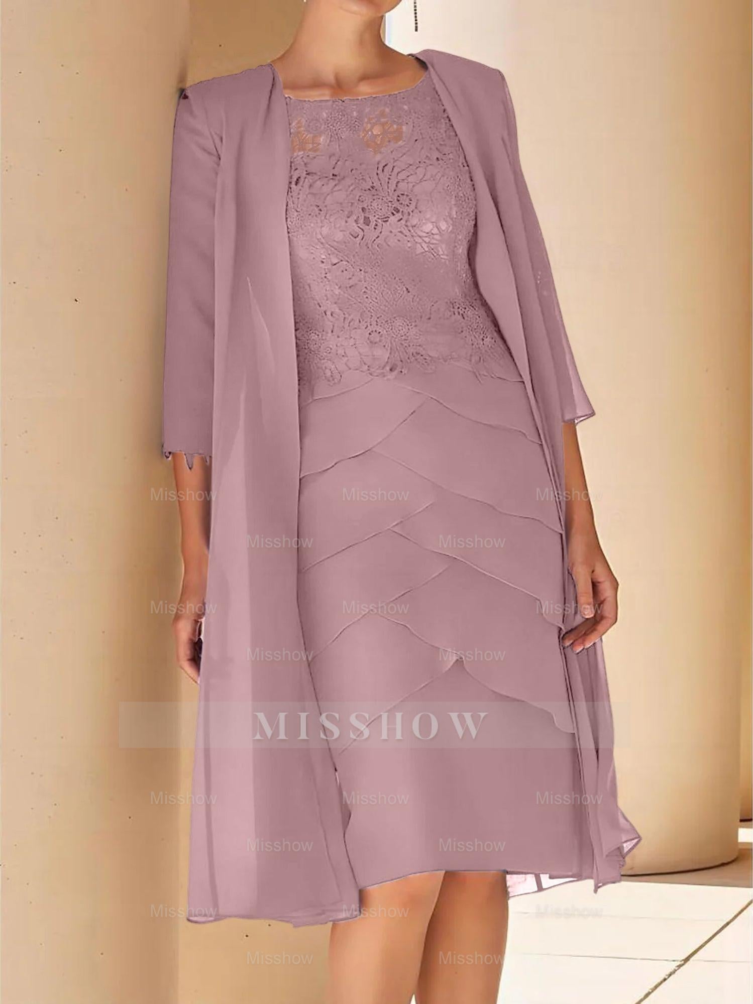 Short Sleeve Knee-Length Lace Sheath Dress for the Mother of the Bride