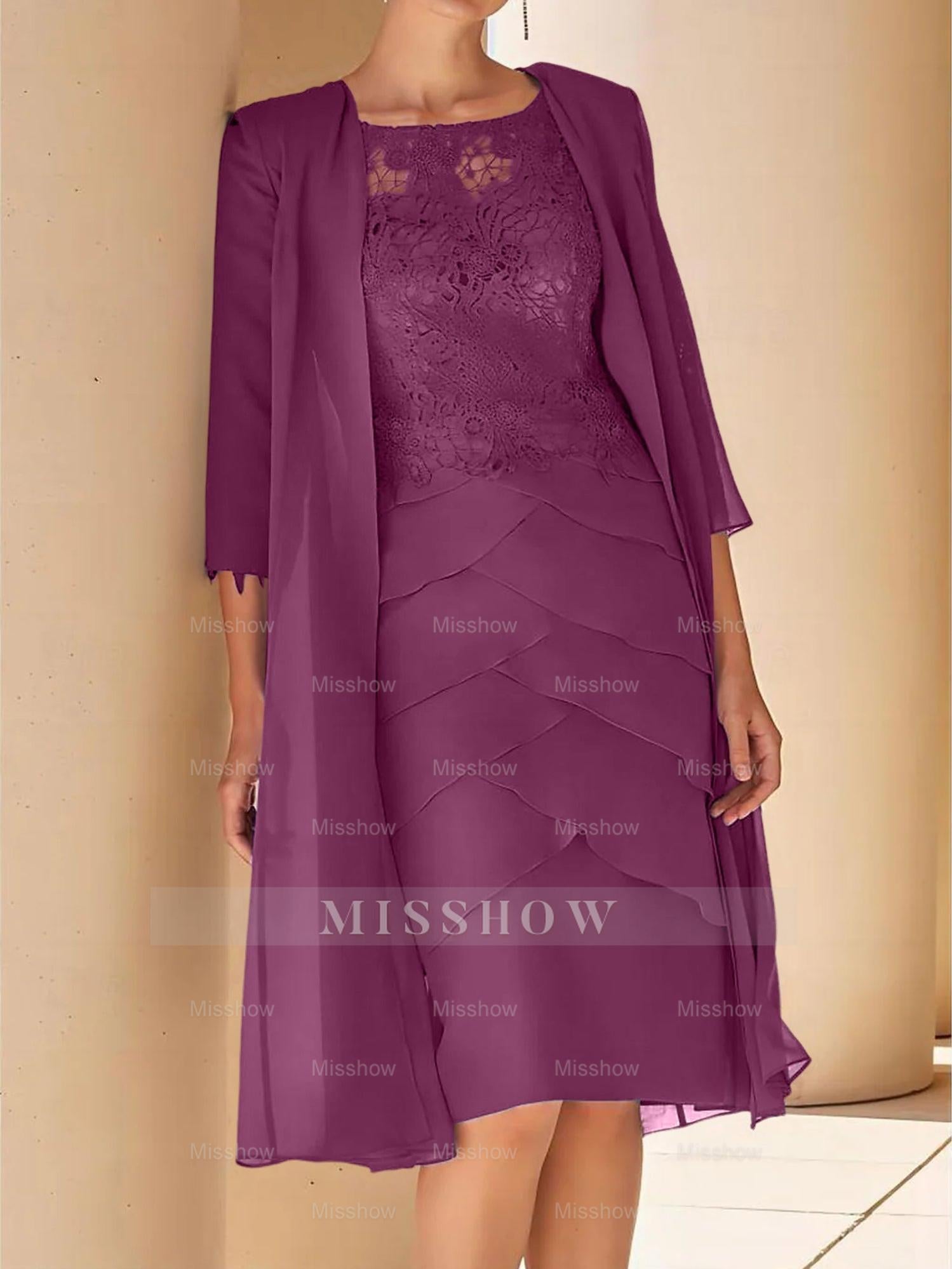 Short Sleeve Knee-Length Lace Sheath Dress for the Mother of the Bride