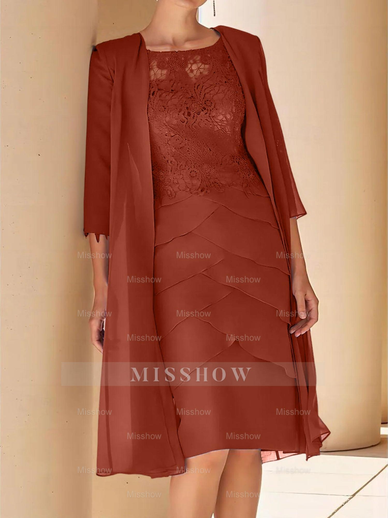 Short Sleeve Knee-Length Lace Sheath Dress for the Mother of the Bride