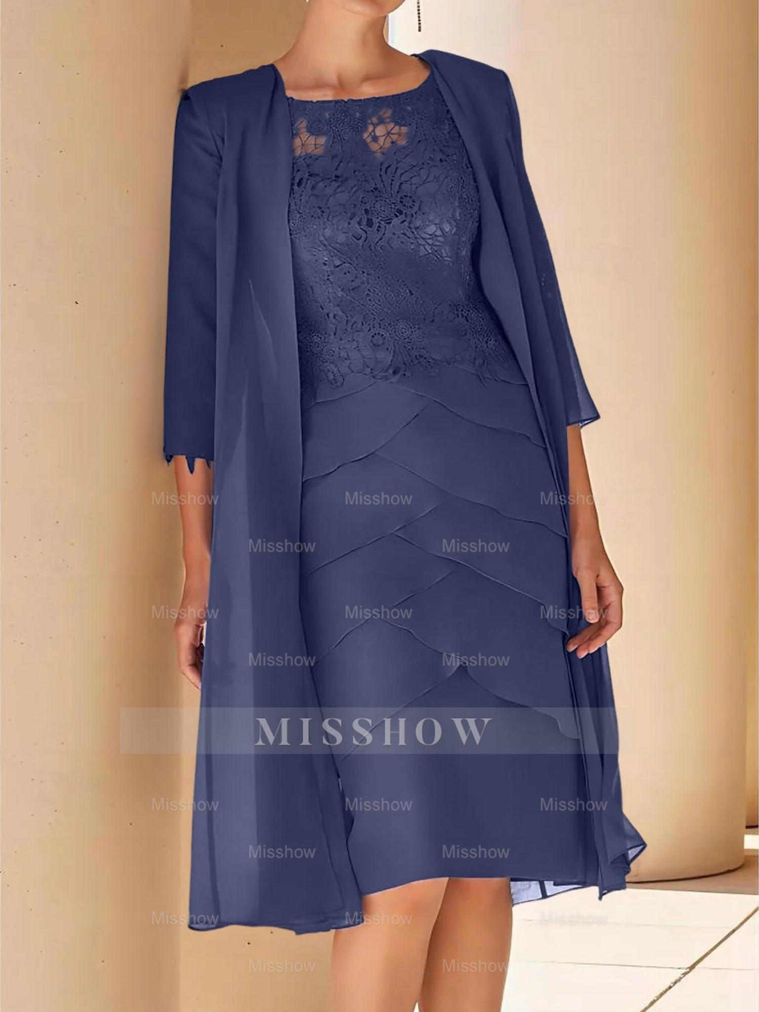 Short Sleeve Knee-Length Lace Sheath Dress for the Mother of the Bride
