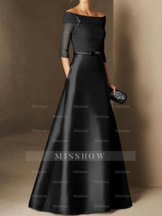 Short-Sleeve Off-the-Shoulder A-Line Mother of the Bride Dress with Belt Applique