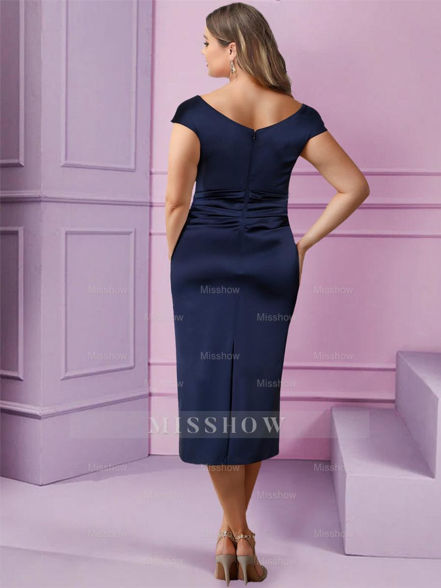 Short Sleeve Plus Size Mother of the Bride Dress with Ruffles and Cowl Neck